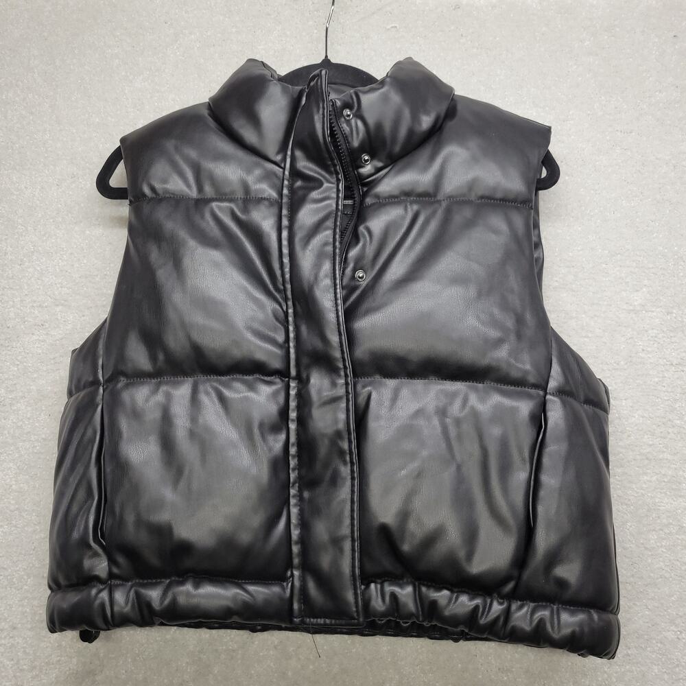 Ci Sono By Cavalini Black Faux Leather Puffer Vest Women's XL Zip Snap